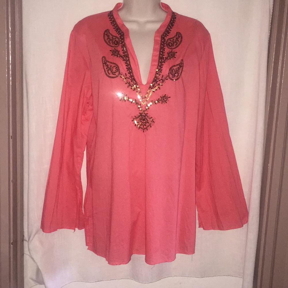 Orange Cotton tunic with beaded embellishments